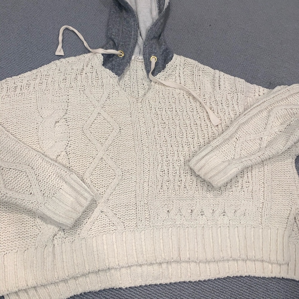 Knit Creme Sweater with Sweatshirt Hood